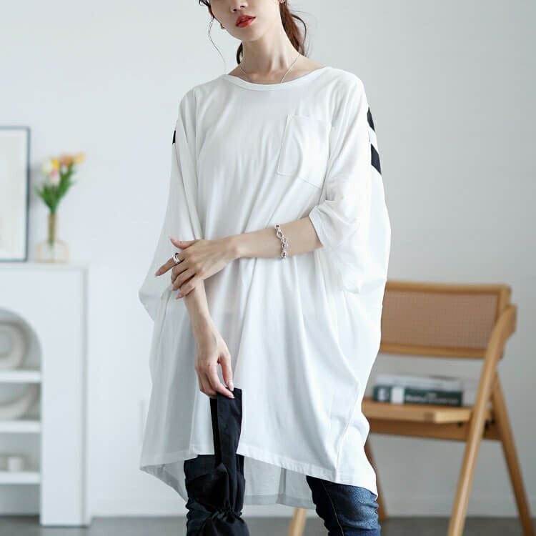 大きいサイズ レディース バックプリントドルマンチュニックTシャツ　maruka-7157【メール便可】