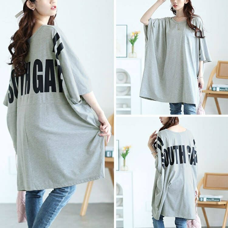 大きいサイズ レディース バックプリントドルマンチュニックTシャツ