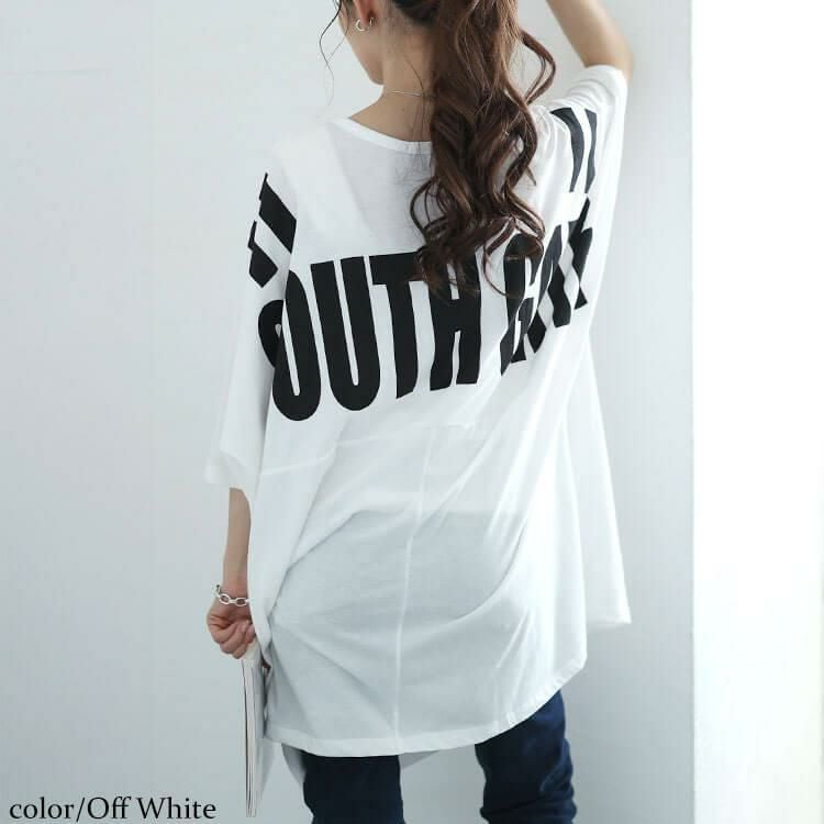 大きいサイズ レディース バックプリントドルマンチュニックTシャツ　maruka-7157【メール便可】 オフホワイト