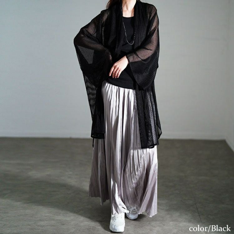 大きいサイズ レディース メッシュロングカーディガン　nw-25023