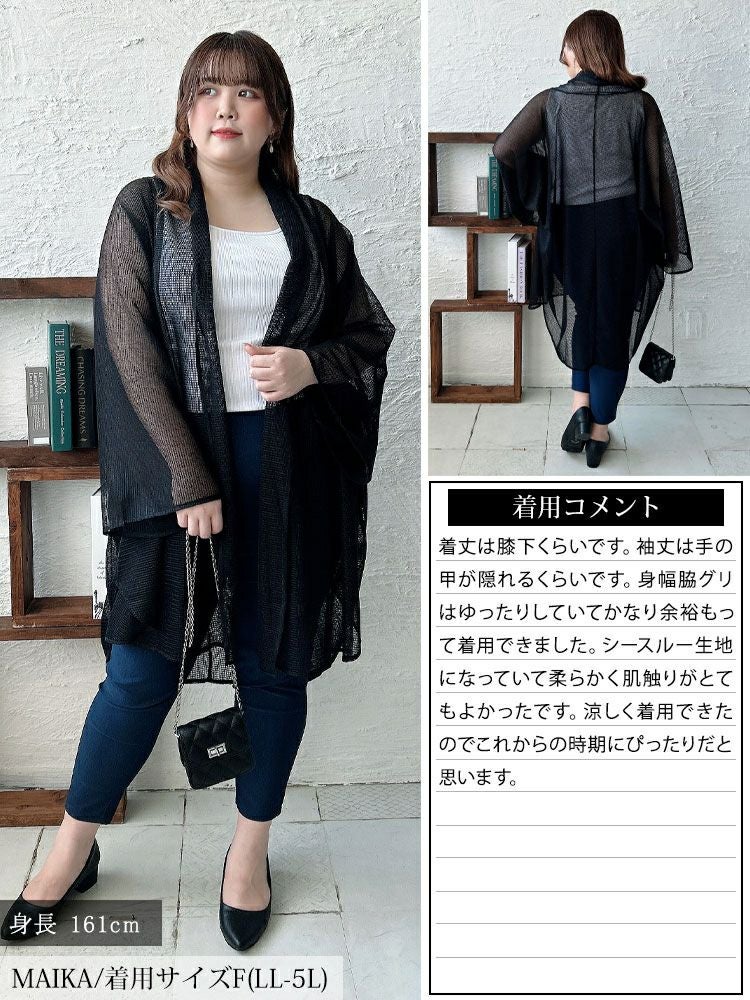 大きいサイズ レディース メッシュロングカーディガン　nw-25023