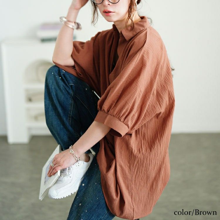 大きいサイズ レディース 楊柳スキッパーチュニック　nw-25022【メール便可】