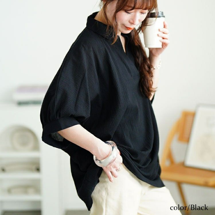 大きいサイズ レディース 楊柳スキッパーチュニック　nw-25022【メール便可】