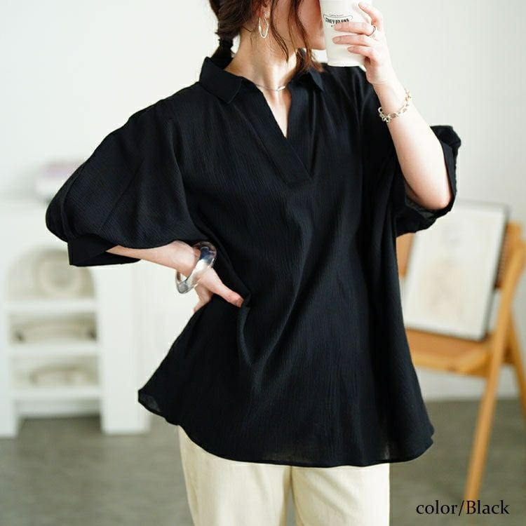 大きいサイズ レディース 楊柳スキッパーチュニック　nw-25022【メール便可】