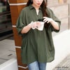 大きいサイズ レディース 楊柳スキッパーチュニック　nw-25022【メール便可】 カーキ