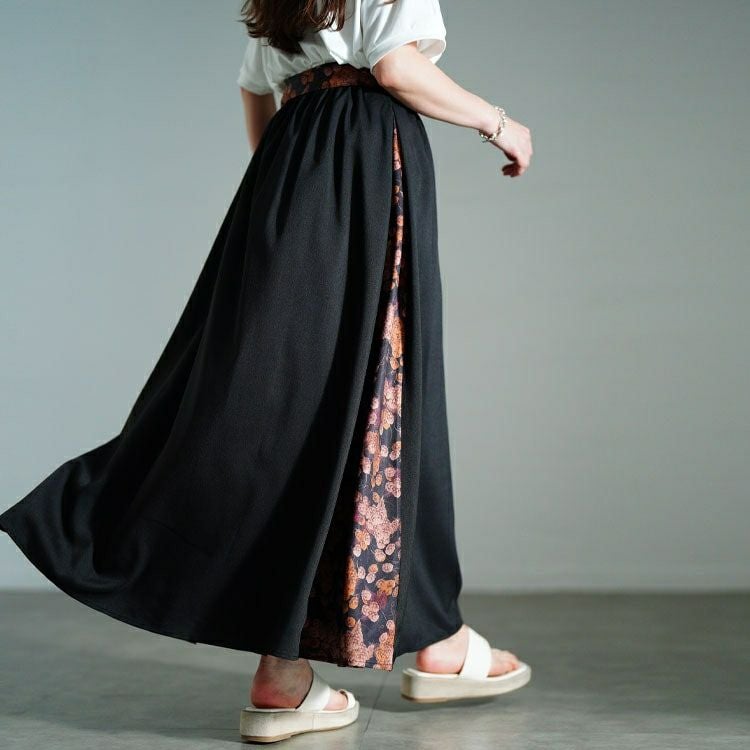 大きいサイズ レディース 花柄ベルト＆切り替えフレアスカート　nw-25021
