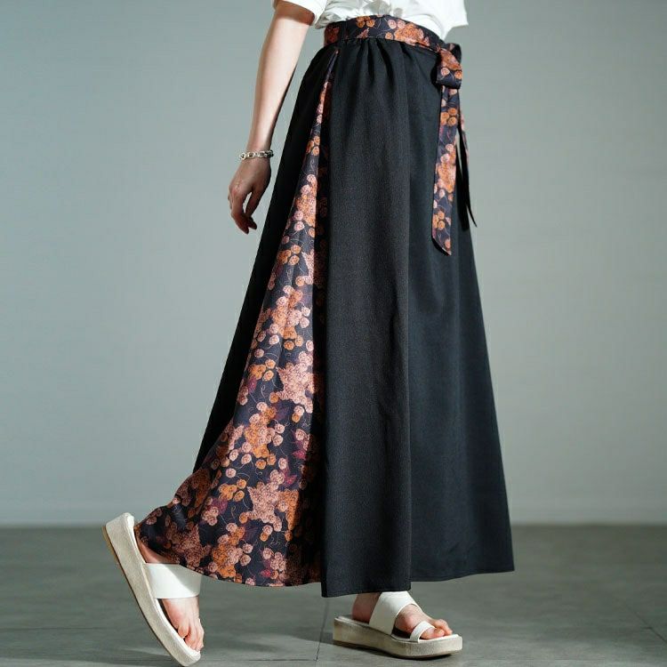 大きいサイズ レディース 花柄ベルト＆切り替えフレアスカート　nw-25021