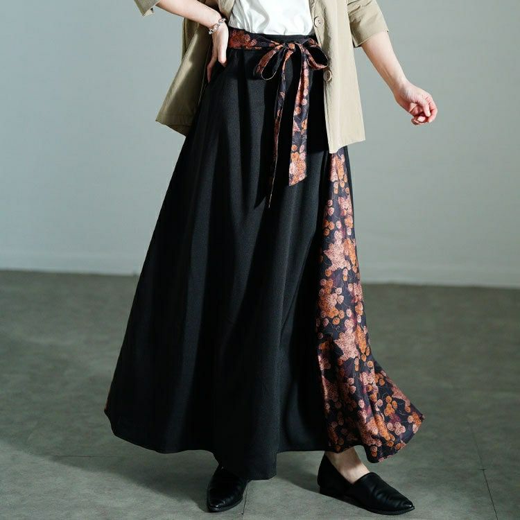 大きいサイズ レディース 花柄ベルト＆切り替えフレアスカート　nw-25021