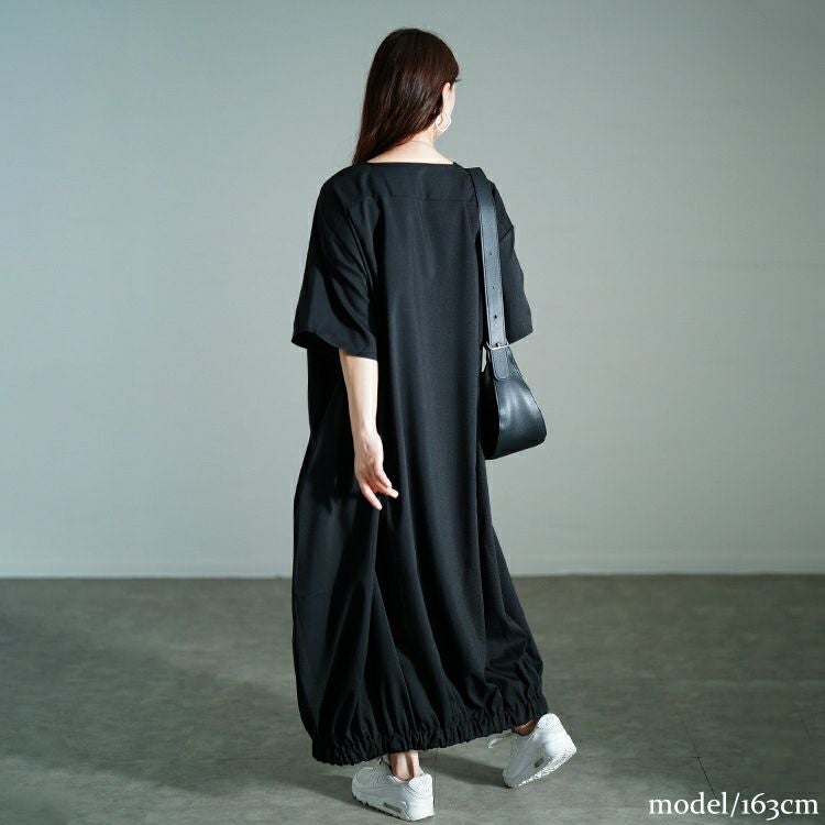 大きいサイズ レディース Vネック胸ポケットバルーンワンピース　nw-25020