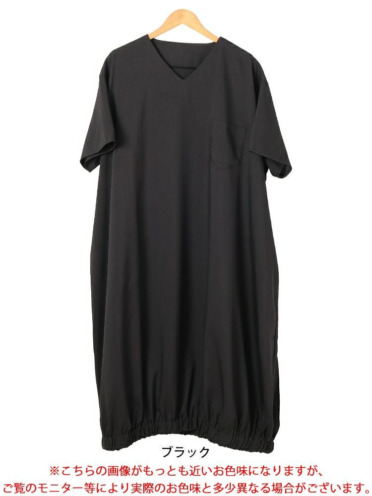 大きいサイズ レディース Vネック胸ポケットバルーンワンピース　nw-25020
