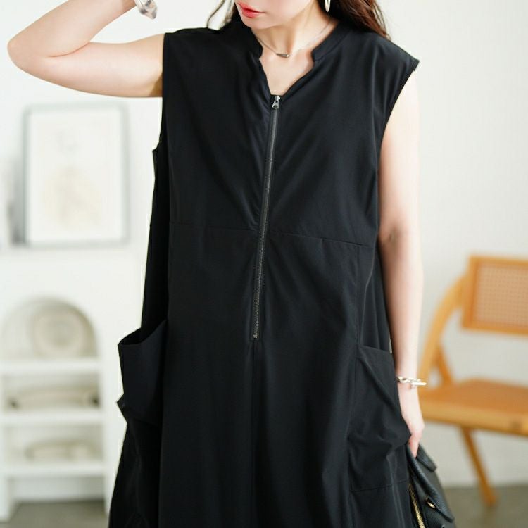 大きいサイズ レディース 裾ドロストハーフZIPノースリーブワンピース　nw-25019【メール便可】
