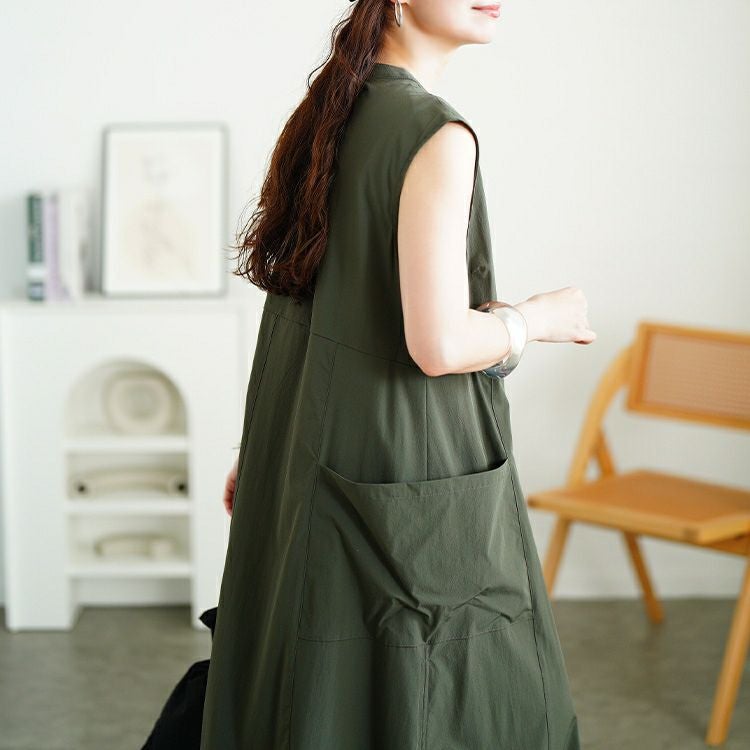 大きいサイズ レディース 裾ドロストハーフZIPノースリーブワンピース　nw-25019【メール便可】