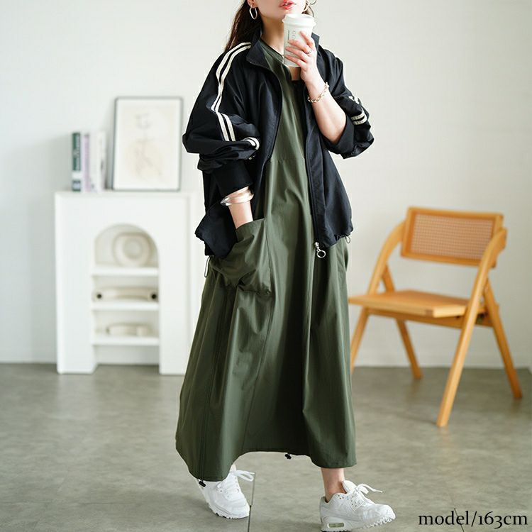 大きいサイズ レディース 裾ドロストハーフZIPノースリーブワンピース　nw-25019【メール便可】