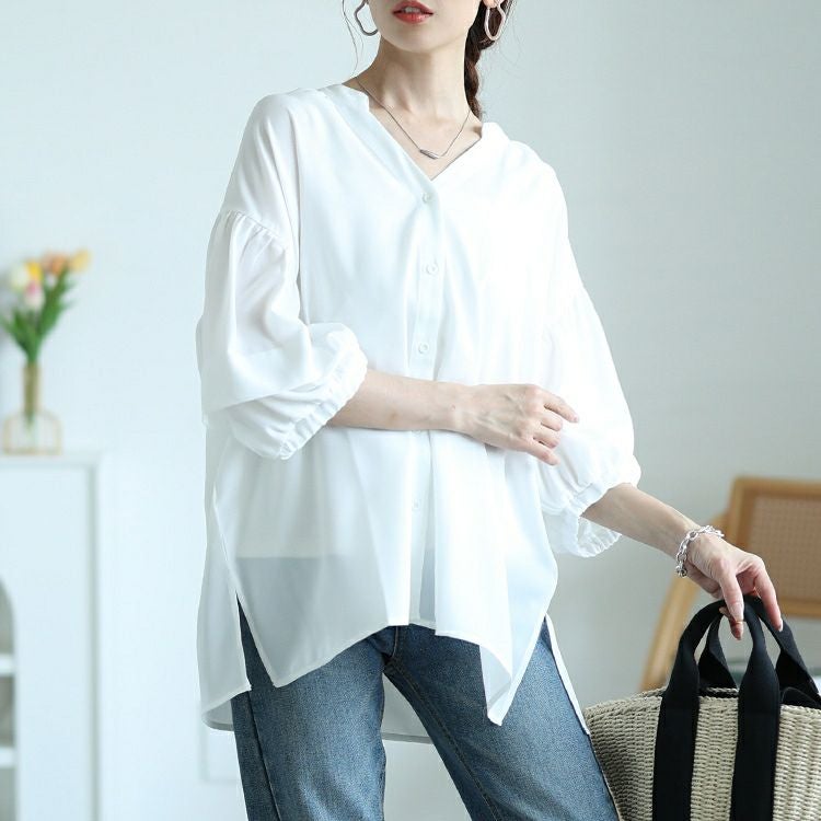 大きいサイズ レディース キーネックランタンスリーブブラウス　nw-25017【メール便可】