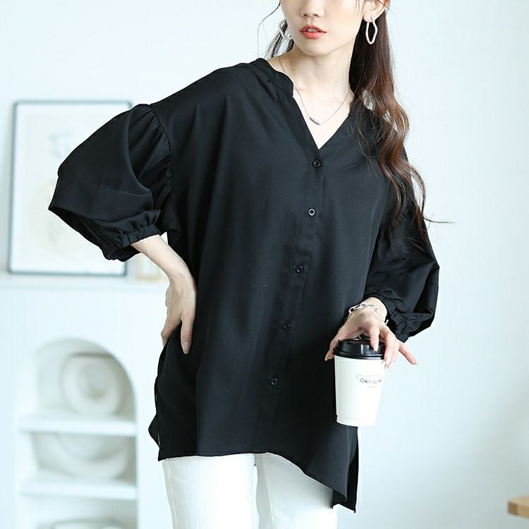 大きいサイズ レディース キーネックランタンスリーブブラウス　nw-25017【メール便可】