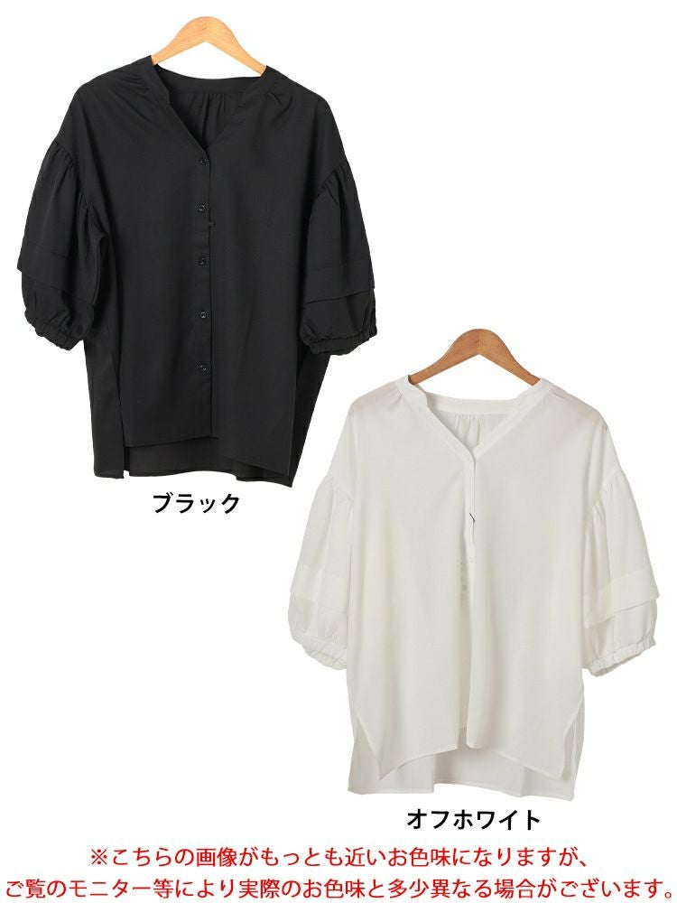 大きいサイズ レディース キーネックランタンスリーブブラウス　nw-25017【メール便可】