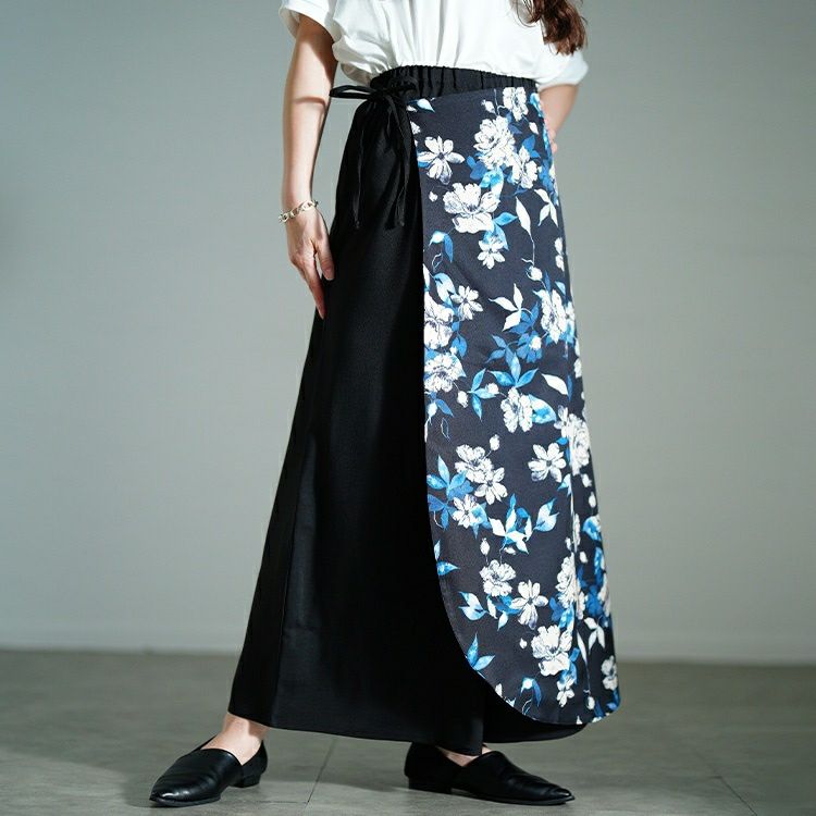 大きいサイズ レディース 花柄ラップワイドパンツ　sw-0751