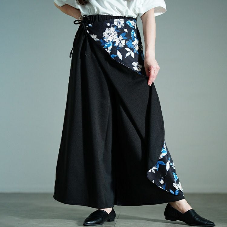 大きいサイズ レディース 花柄ラップワイドパンツ　sw-0751