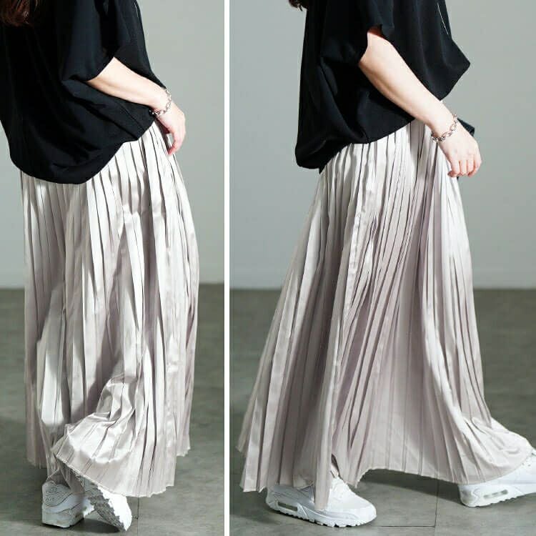 大きいサイズ レディース サテンプリーツスカート　sw-0757【メール便可】