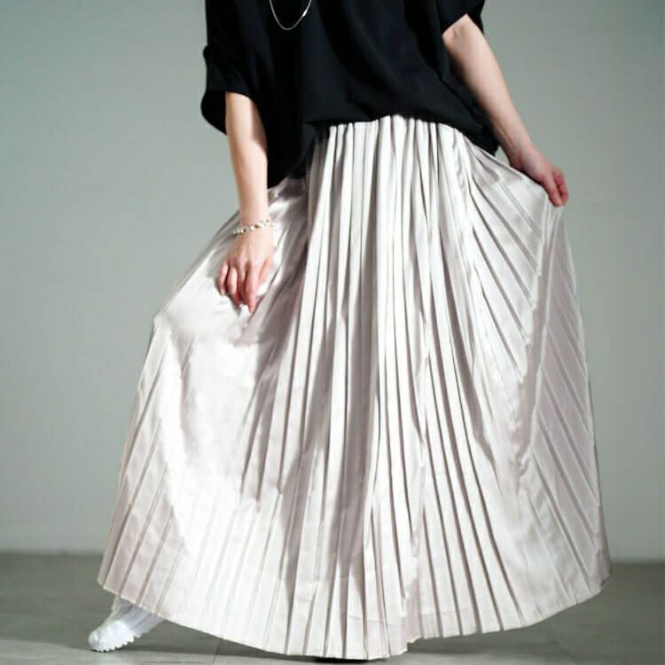 大きいサイズ レディース サテンプリーツスカート　sw-0757【メール便可】
