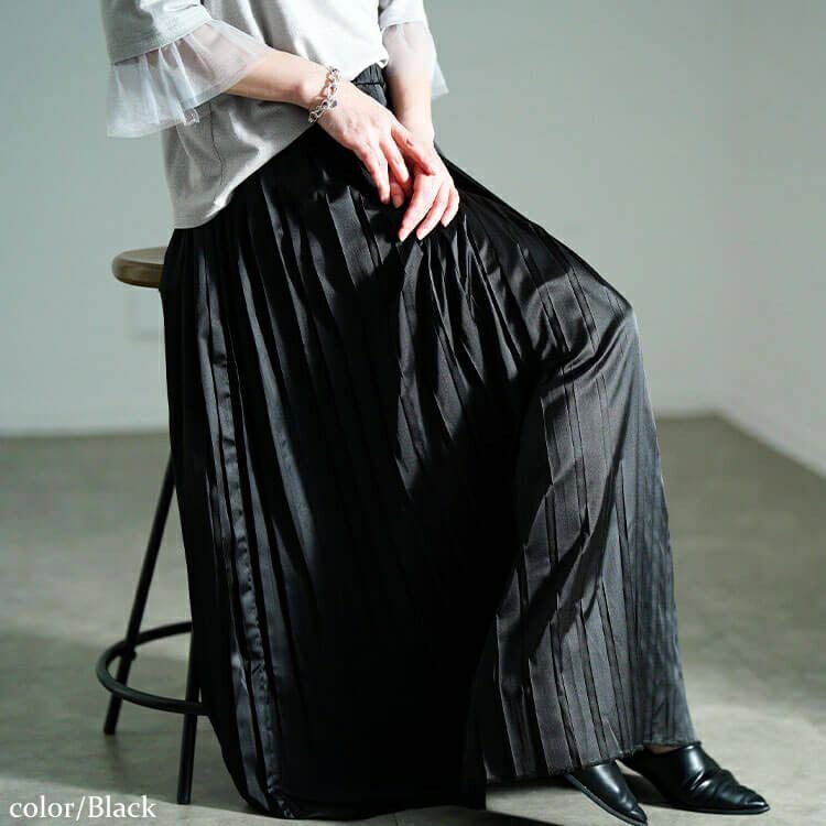 大きいサイズ レディース サテンプリーツスカート　sw-0757【メール便可】