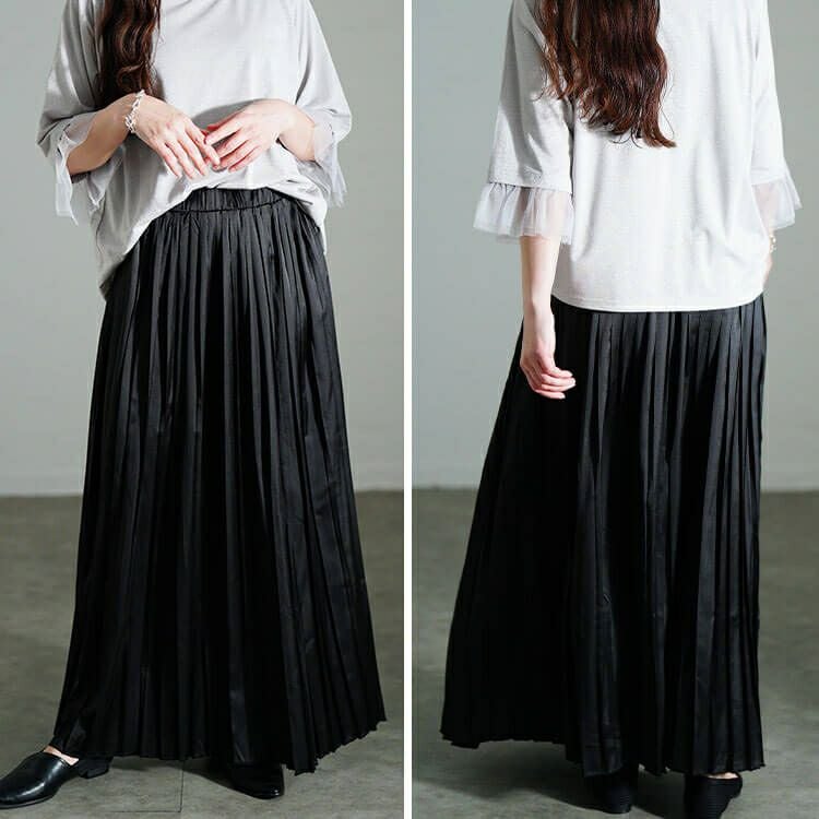 大きいサイズ レディース サテンプリーツスカート　sw-0757【メール便可】
