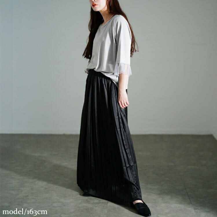 大きいサイズ レディース サテンプリーツスカート　sw-0757【メール便可】