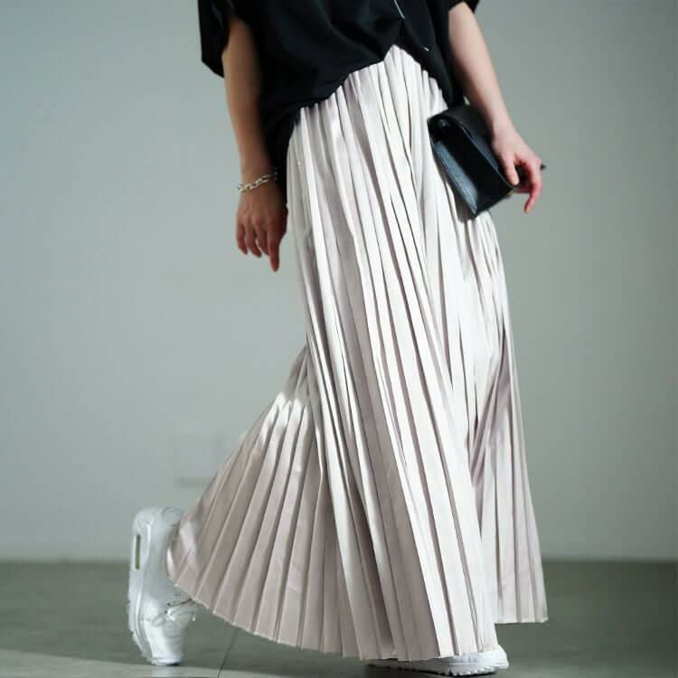 大きいサイズ レディース サテンプリーツスカート　sw-0757【メール便可】 グレージュ