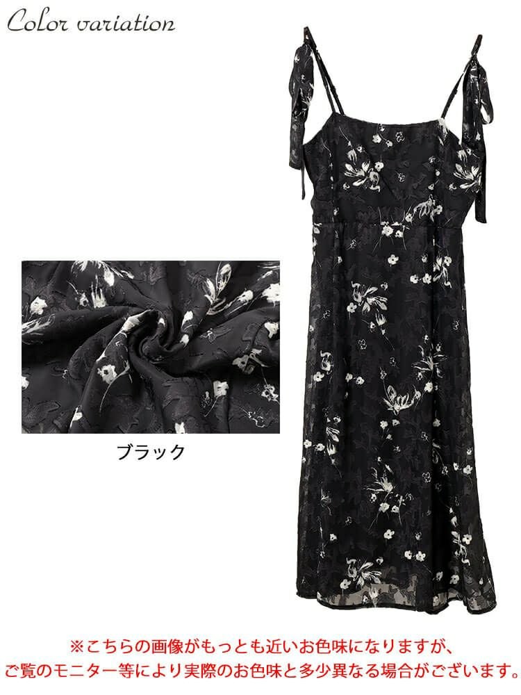 大きいサイズ レディース 花柄シフォン肩リボンキャミワンピース　maru-30151