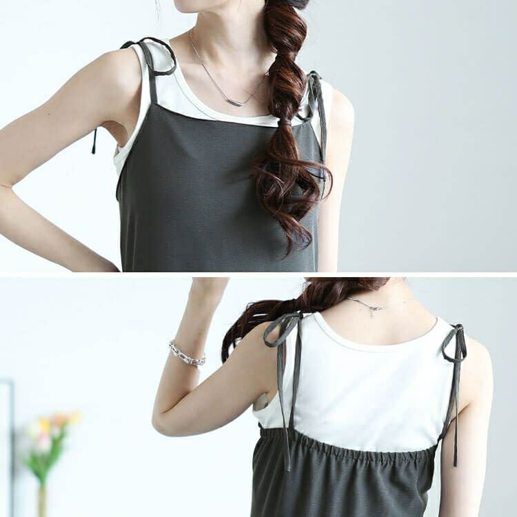 大きいサイズ レディース 肩リボンティアードキャミワンピース　maru-30145