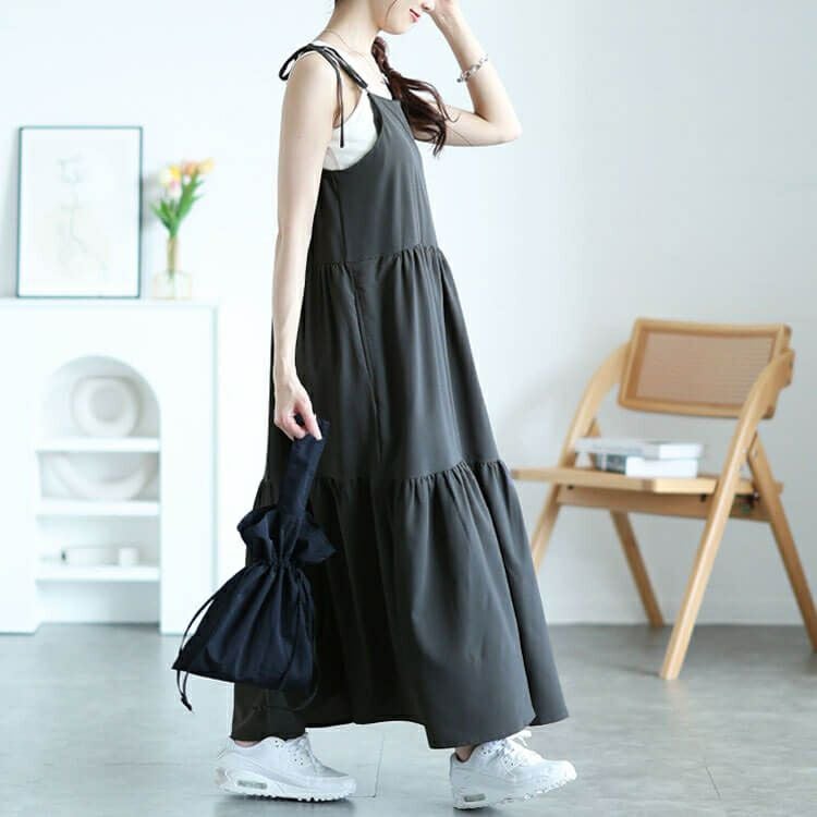 大きいサイズ レディース 肩リボンティアードキャミワンピース　maru-30145