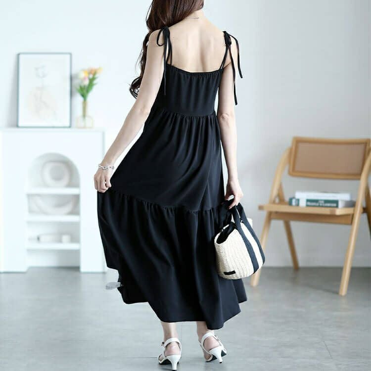 大きいサイズ レディース 肩リボンティアードキャミワンピース　maru-30145