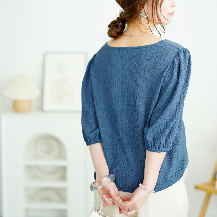 大きいサイズ レディース 前絞りスクエアネックトップス　fem-572【メール便可】