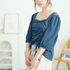 大きいサイズ レディース 前絞りスクエアネックトップス　fem-572【メール便可】 ブルー