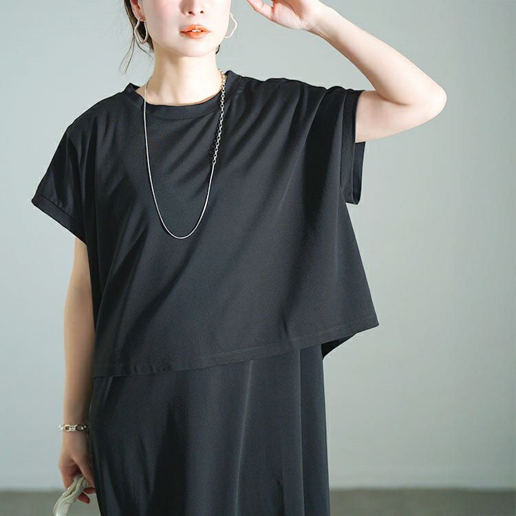 大きいサイズ レディース ショート丈Tシャツ＆Vネックジャンパースカートセット　mncut-152332【メール便可】