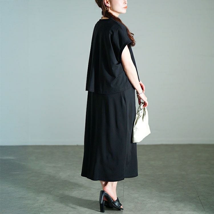 大きいサイズ レディース ショート丈Tシャツ＆Vネックジャンパースカートセット　mncut-152332【メール便可】