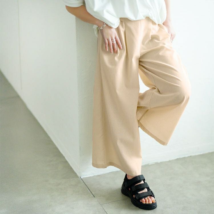 大きいサイズ レディース コットンタックワイドパンツ　goldy-1688【メール便可】