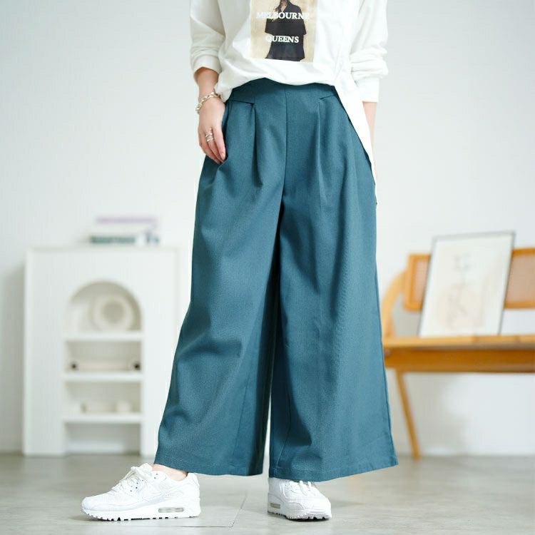 大きいサイズ レディース コットンタックワイドパンツ　goldy-1688【メール便可】