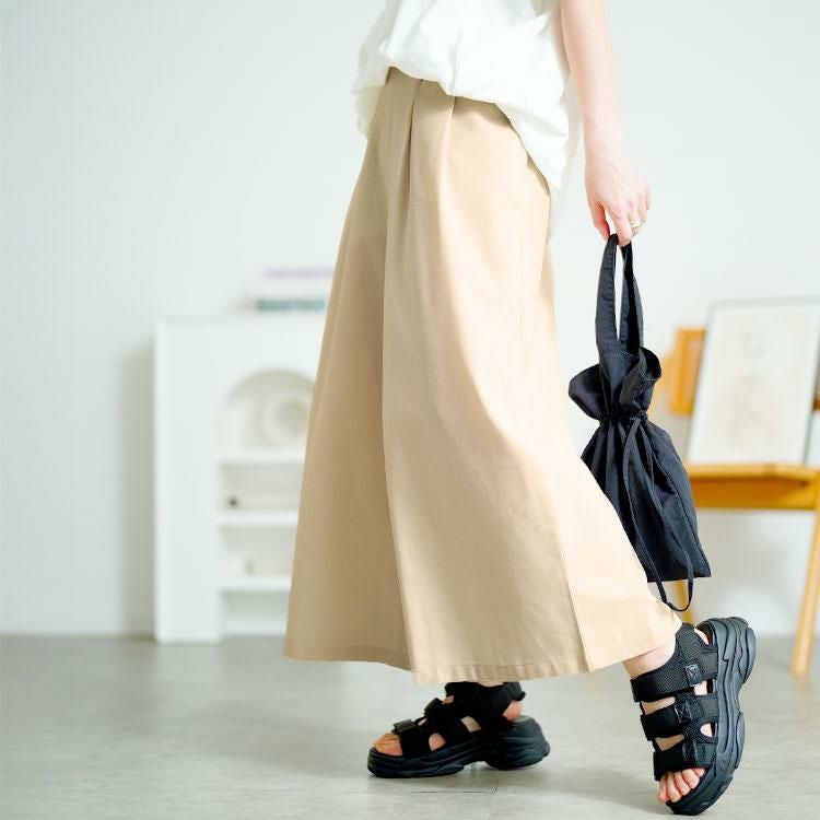 大きいサイズ レディース コットンタックワイドパンツ　goldy-1688【メール便可】 ベージュ