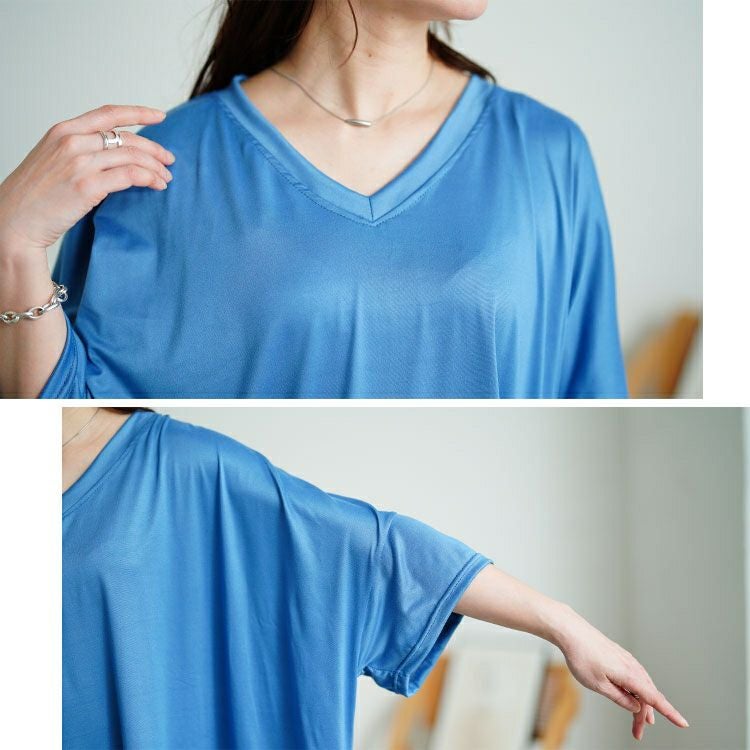 大きいサイズ レディース 袖ワッペンVネックオーバーサイズTシャツ　goldy-1686【メール便可】