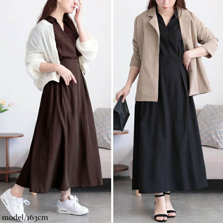 大きいサイズ レディース ウエストタックスキッパー襟ワンピース　maru-30161