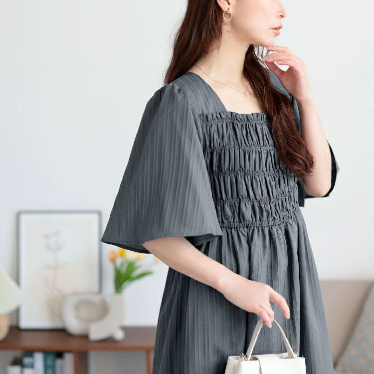 大きいサイズ レディース ストライプシャーリングフレアワンピース　tani-36863ll