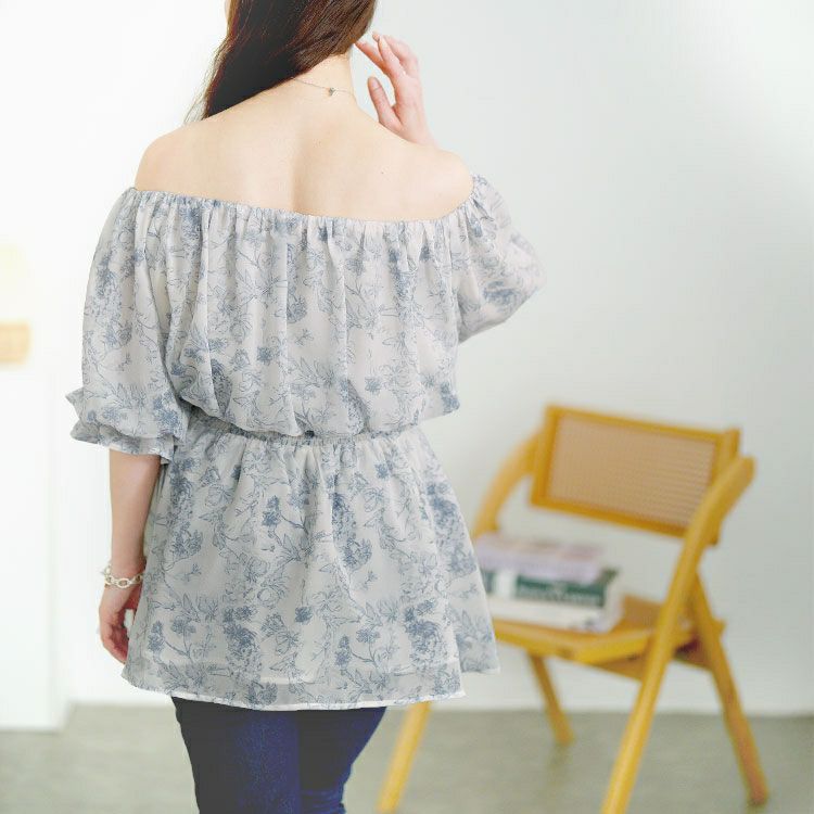 大きいサイズ レディース 2way花柄シャーリングペプラムブラウス　tani-36857ll