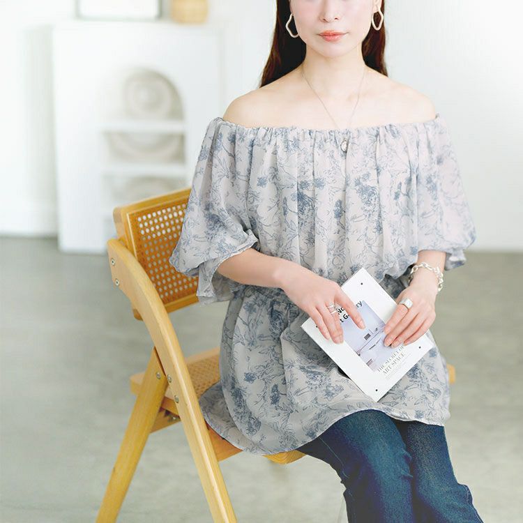 大きいサイズ レディース 2way花柄シャーリングペプラムブラウス　tani-36857ll