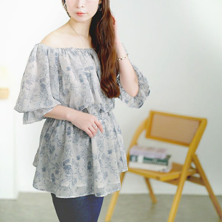 大きいサイズ レディース 2way花柄シャーリングペプラムブラウス　tani-36857ll