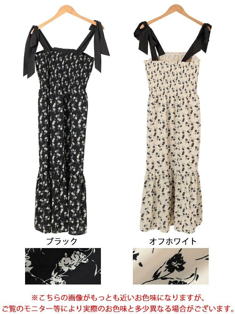 大きいサイズ レディース 花柄肩リボンシャーリングワンピース　tani-36849ll