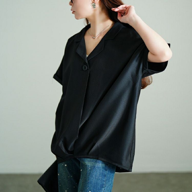 大きいサイズ レディース 接触冷感裾タックオープンカラープルオーバー　sw-0771 【メール便可】