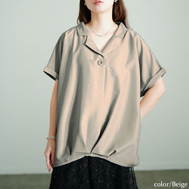 大きいサイズ レディース 接触冷感裾タックオープンカラープルオーバー　sw-0771 【メール便可】