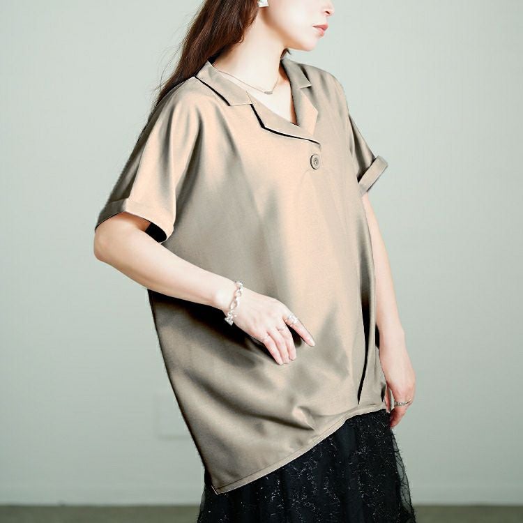 大きいサイズ レディース 接触冷感裾タックオープンカラープルオーバー　sw-0771 【メール便可】