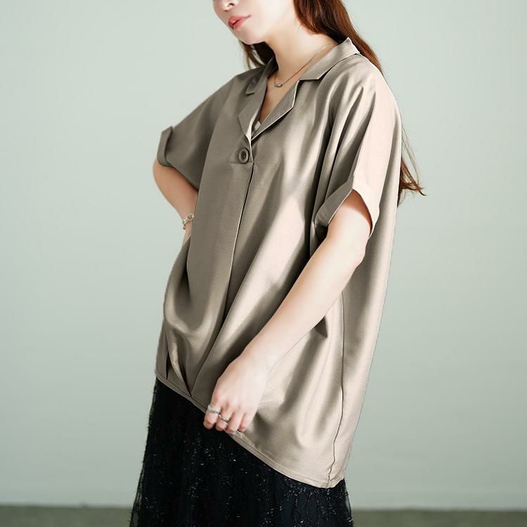 大きいサイズ レディース 接触冷感裾タックオープンカラープルオーバー　sw-0771 【メール便可】 ベージュ